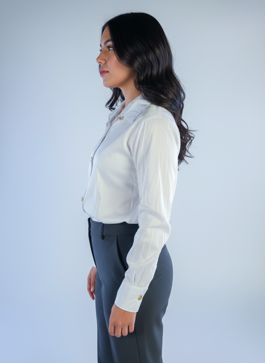 Blusa blanca con botones dorados de vestir