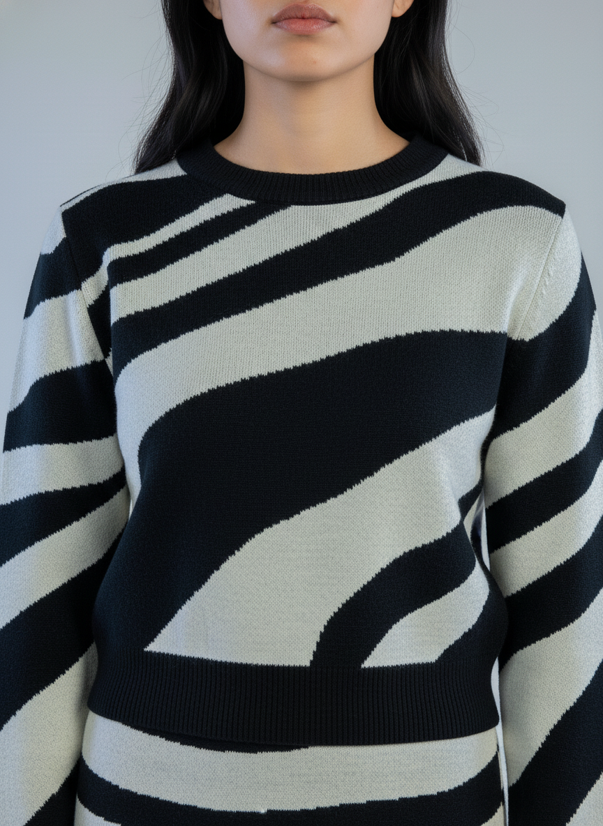 Conjunto casual blusa tipo sueter y falda estampado animal print