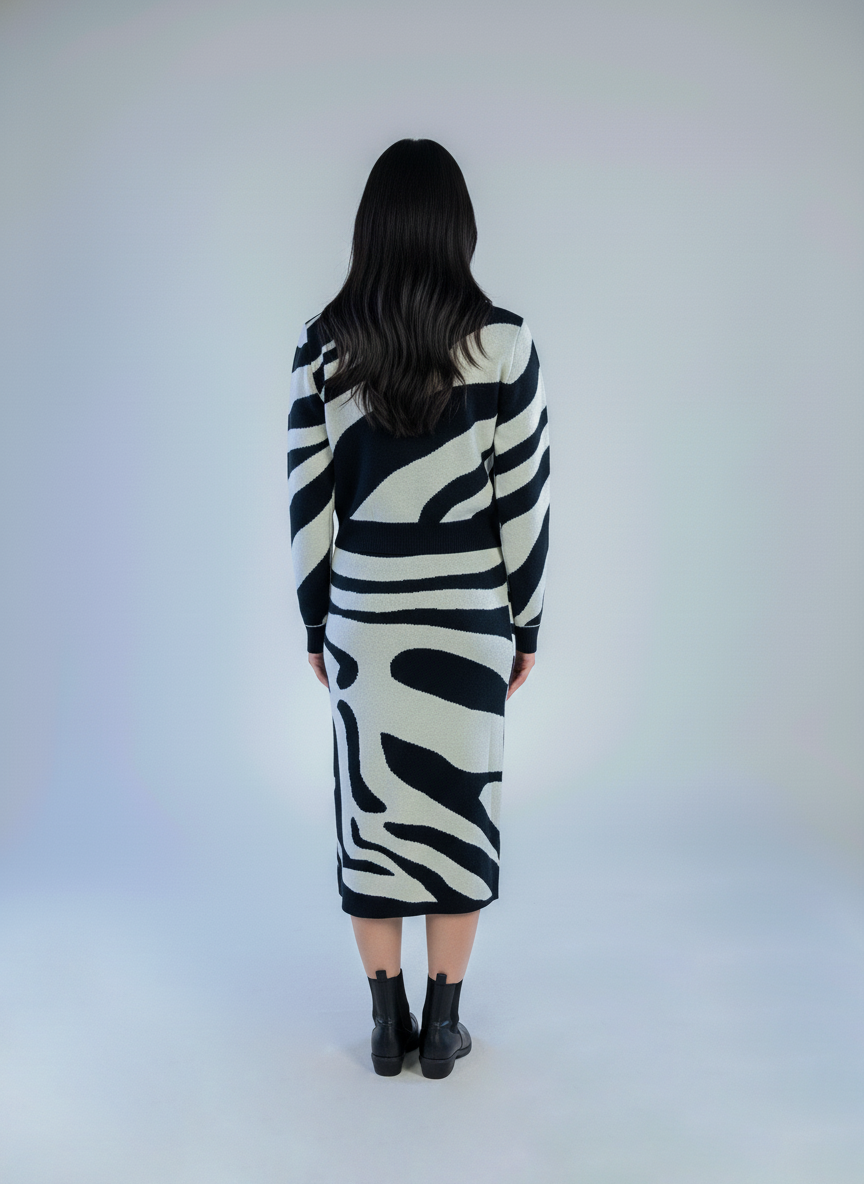 Conjunto casual blusa tipo sueter y falda estampado animal print