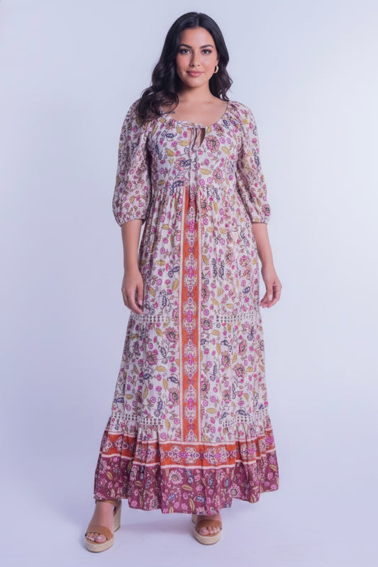 Vestido blanco con estampado boho