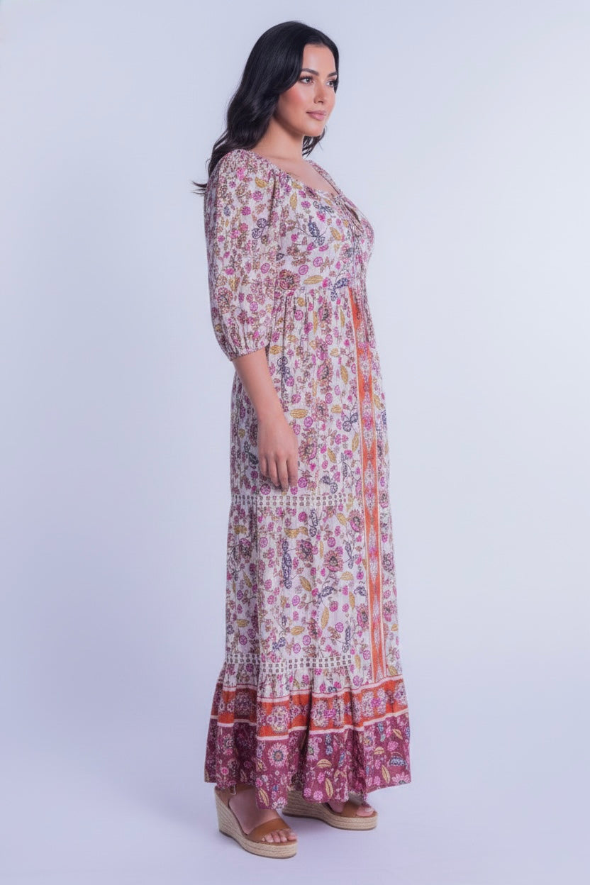 Vestido blanco con estampado boho