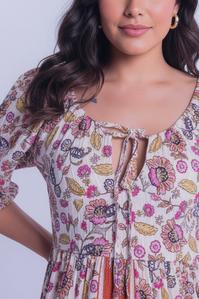 Vestido blanco con estampado boho
