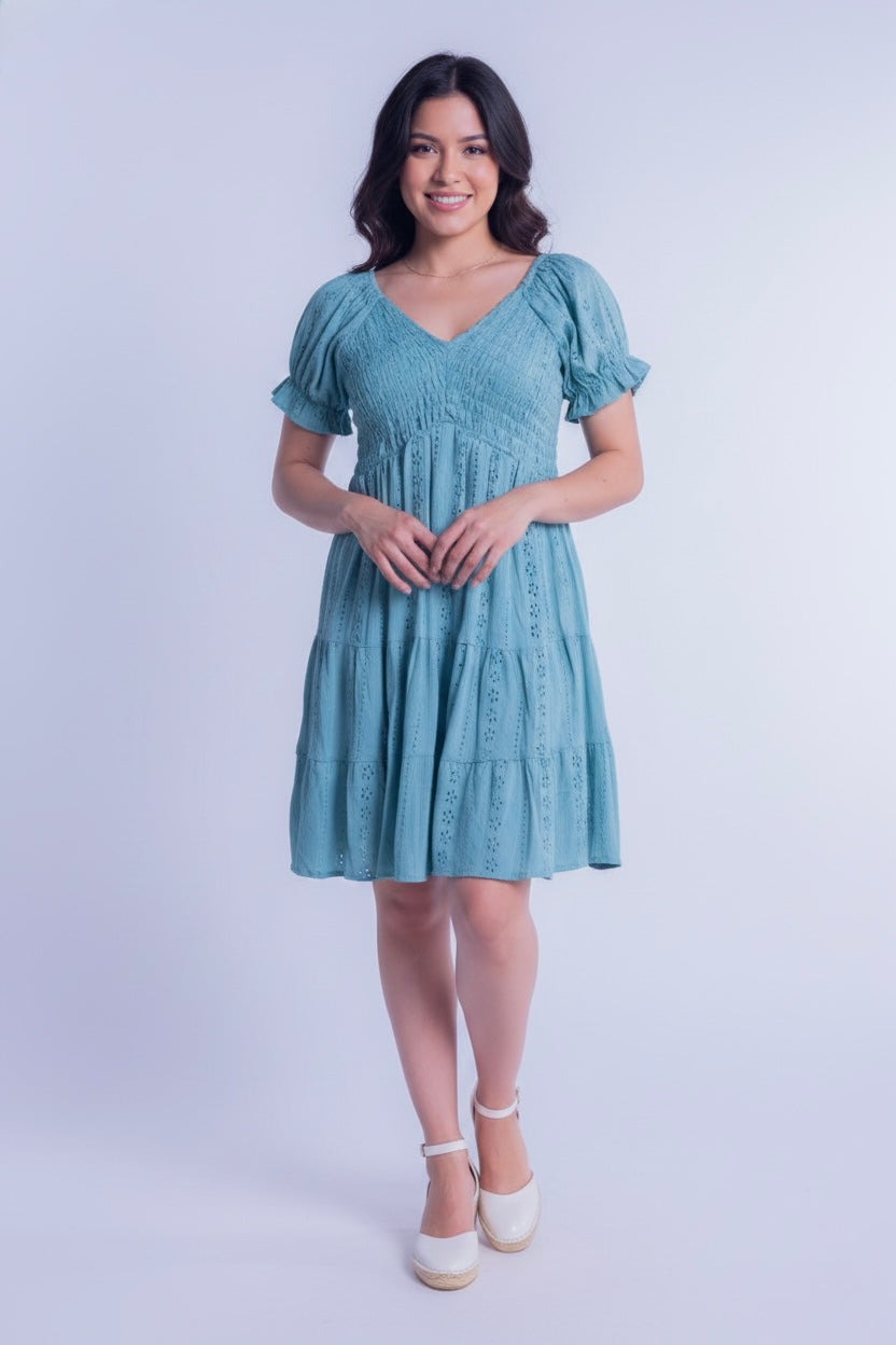 Vestido acqua con elástico en pecho