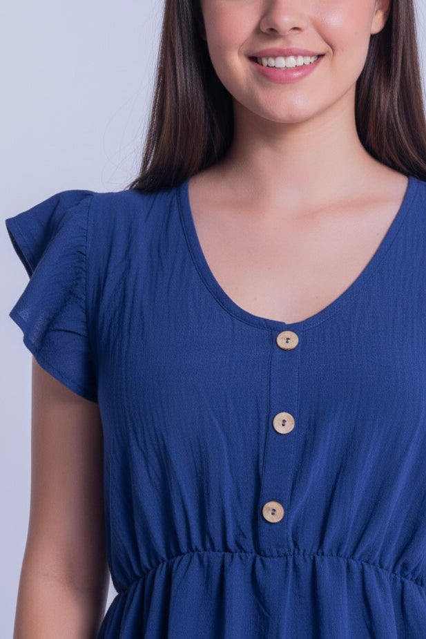 Vestido azul con botones de imitación con cinto