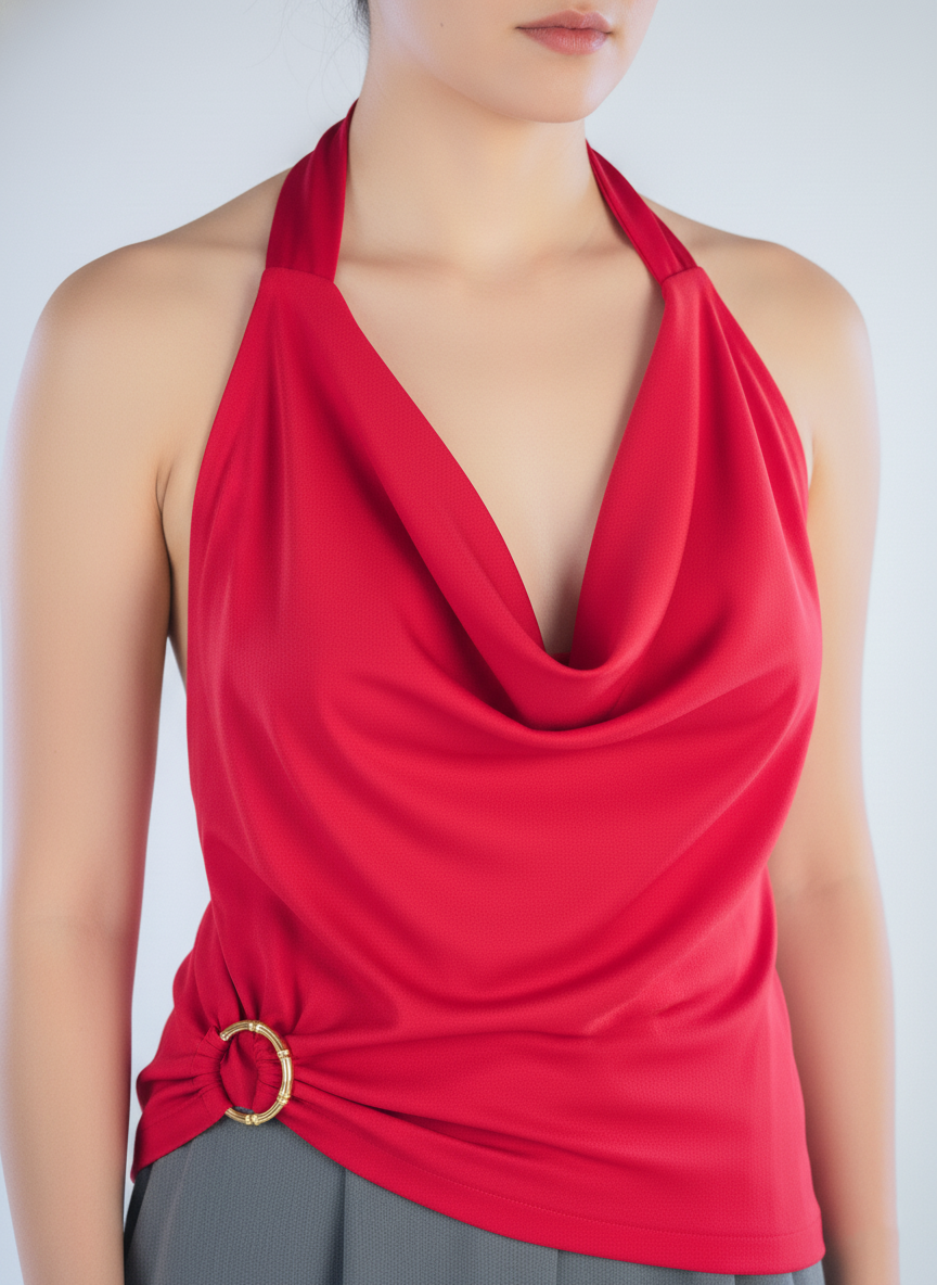 Top tipo halter rojo con detalle de cinto