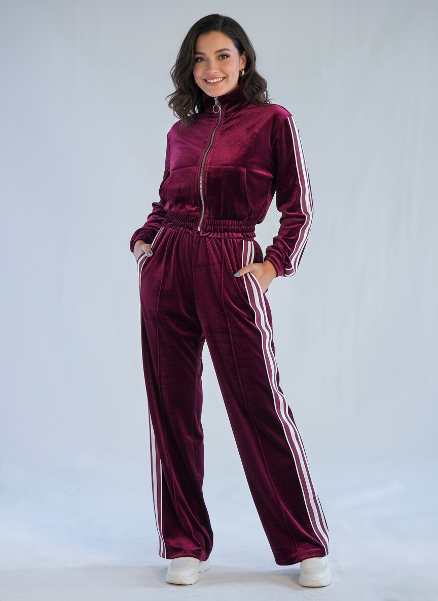 Conjunto guinda deportivo de terciopelo