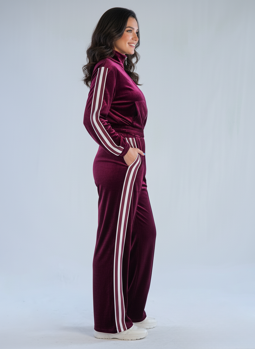 Conjunto guinda deportivo de terciopelo