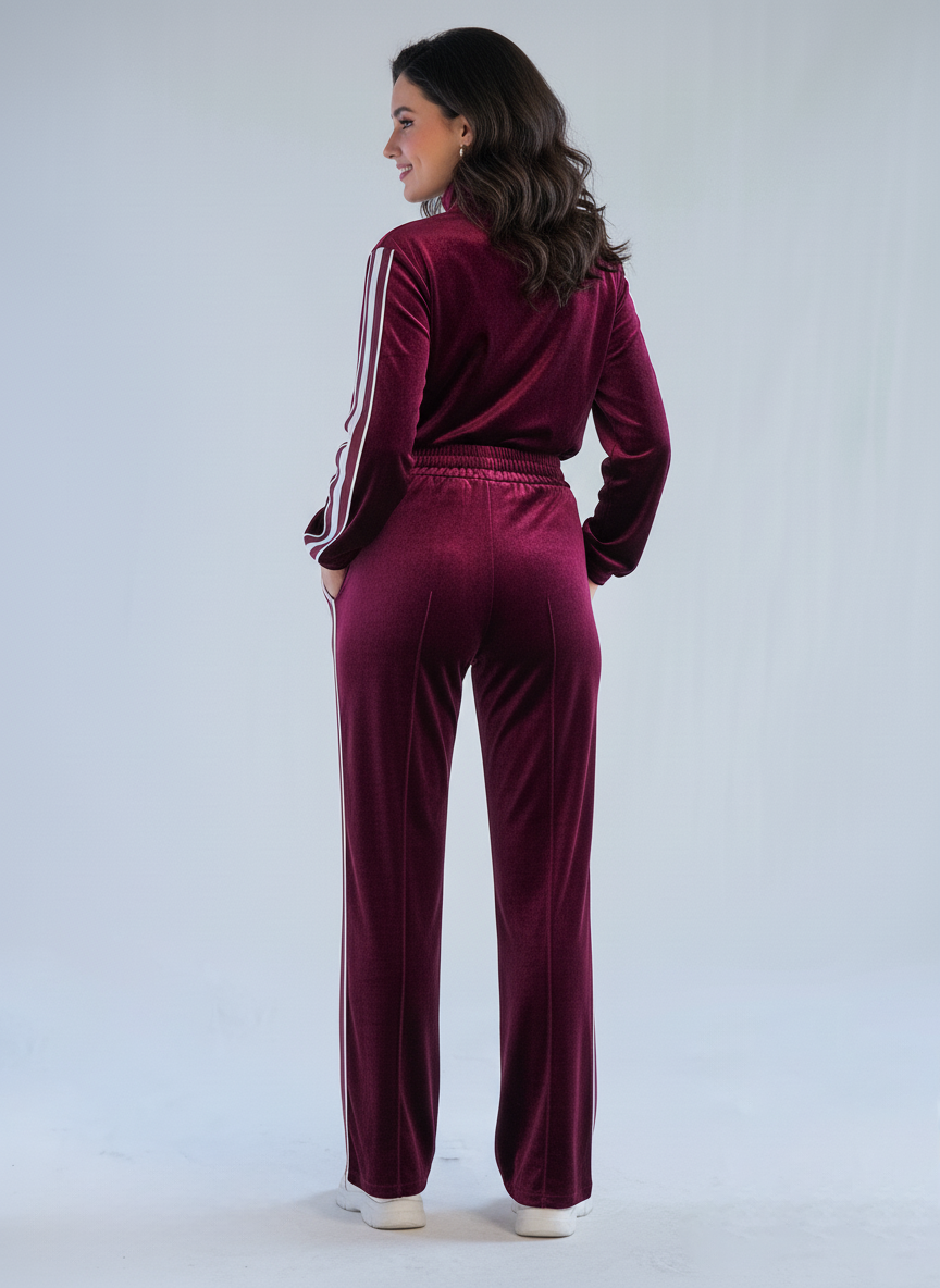 Conjunto guinda deportivo de terciopelo