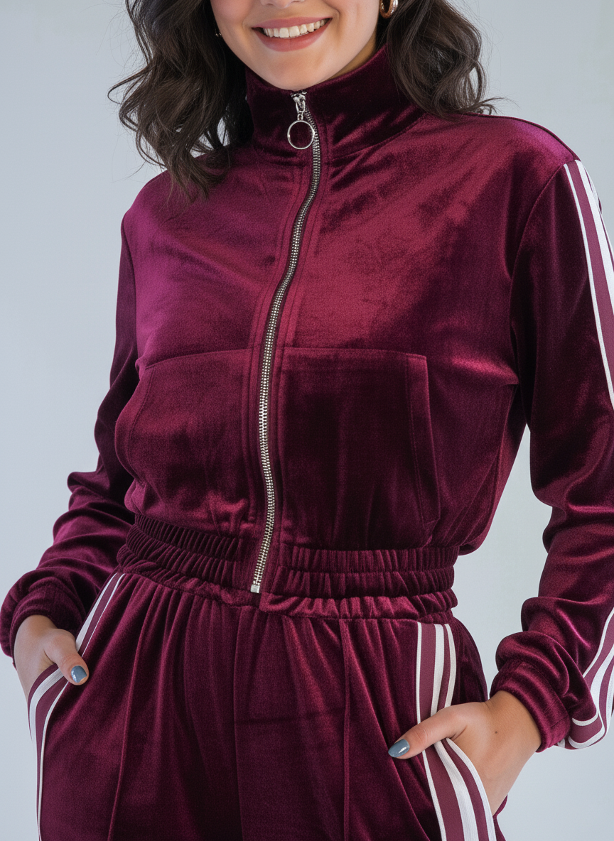 Conjunto guinda deportivo de terciopelo