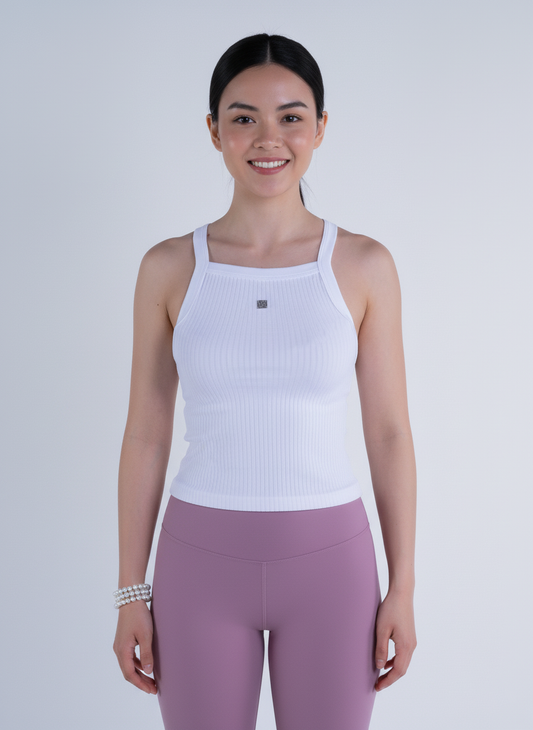 Crop top acanalado cruzado con brillos al frente