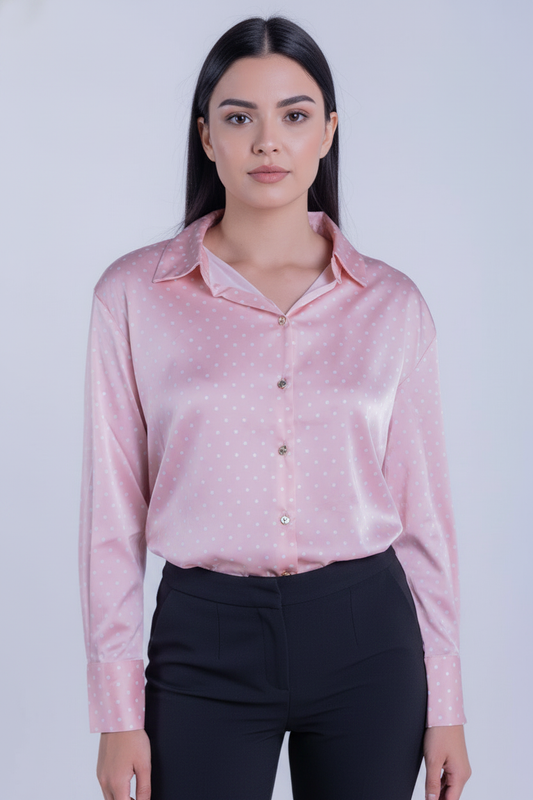 Blusa rosa brillosa abotonada