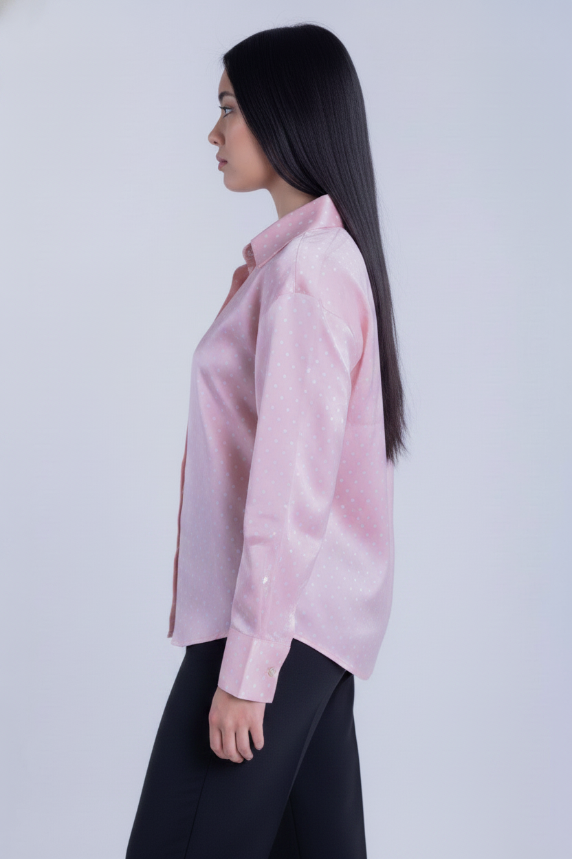 Blusa rosa brillosa abotonada