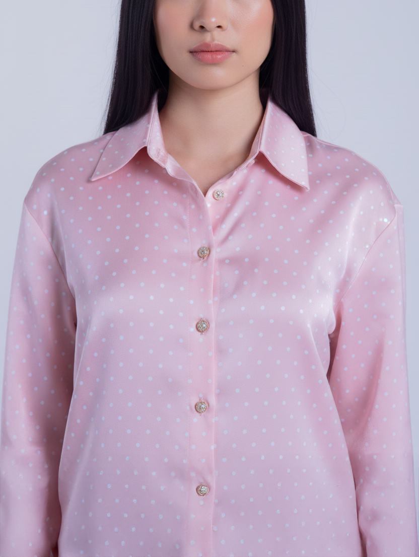 Blusa rosa brillosa abotonada