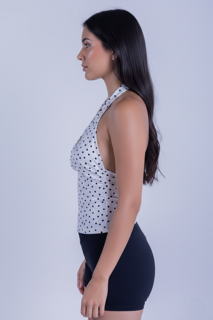 Blusa blanca de puntos tipo halter