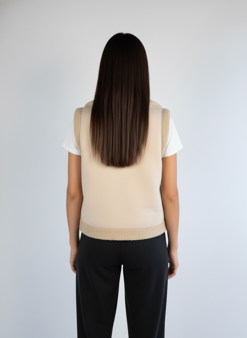 Chaleco beige con borrega en cuello cierre de botones