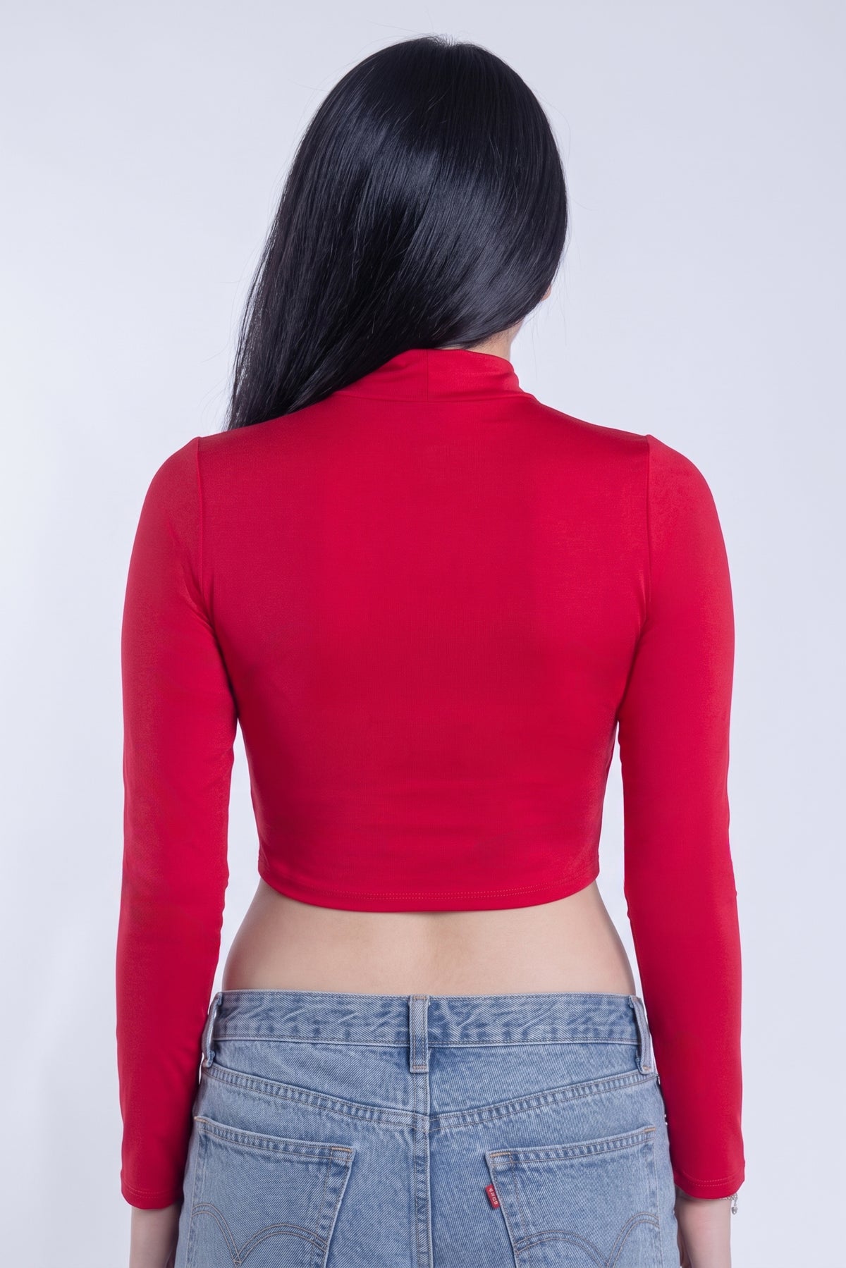 Crop top rojo acanalado manga larga