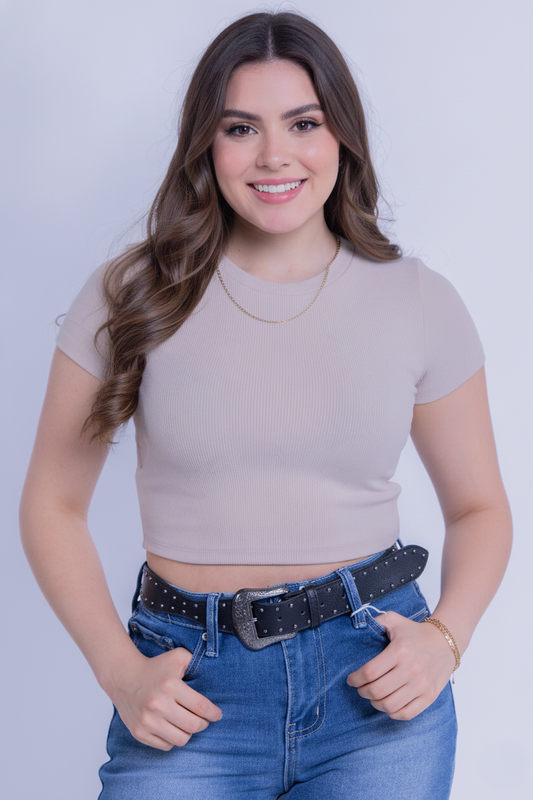 Crop top beige acanalado