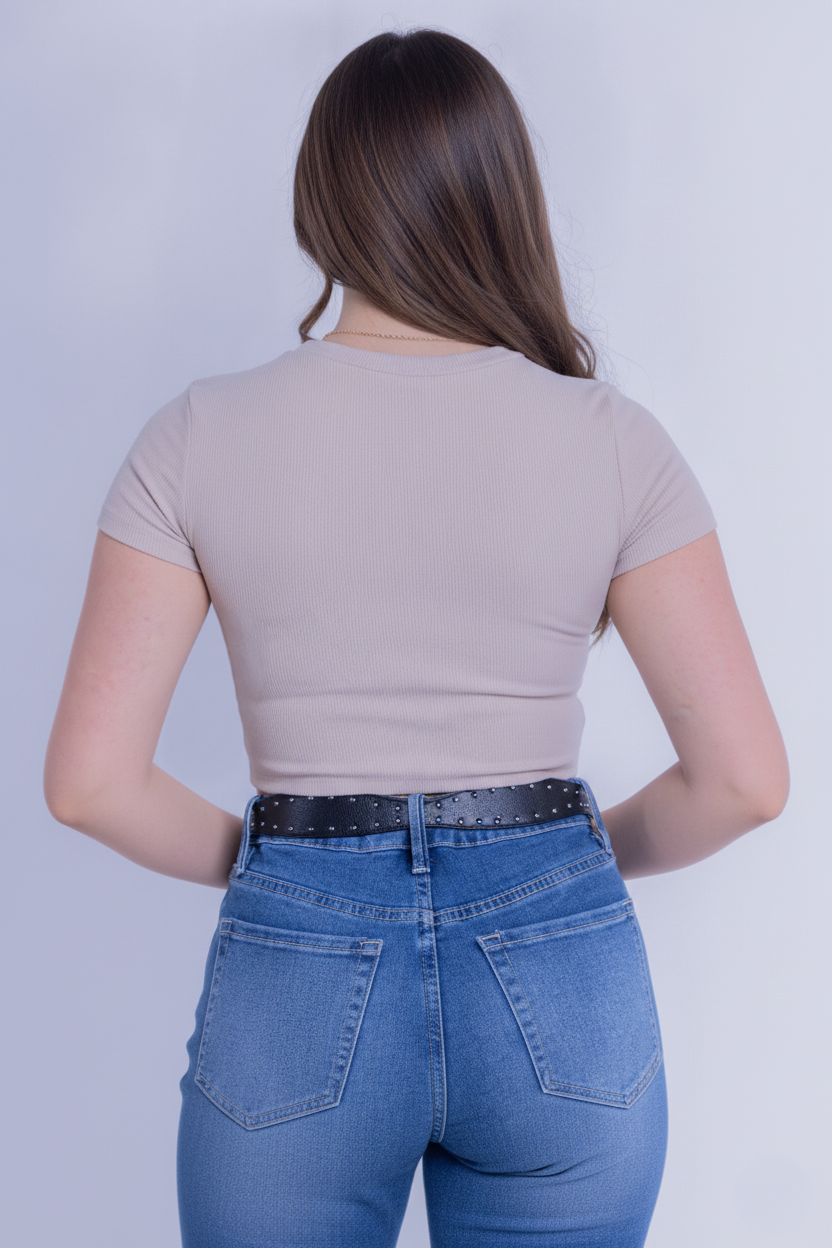 Crop top beige acanalado