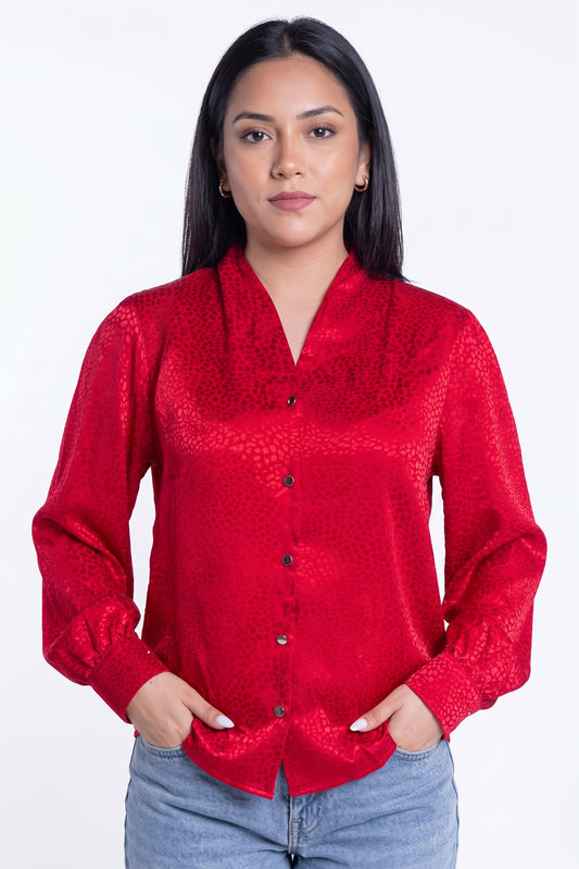 Camisera satinada abotonada roja