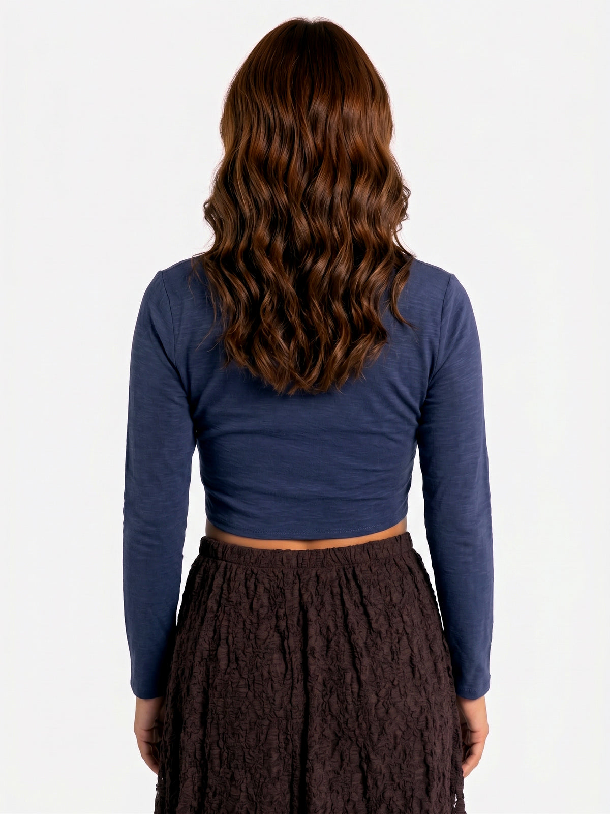 Crop top azul con plisado al centro acanalada