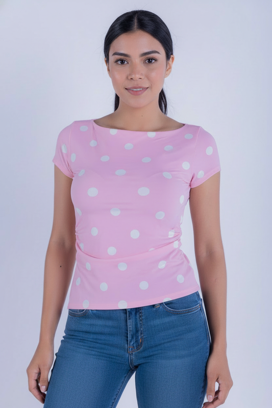 Blusa rosa con estampado de puntos