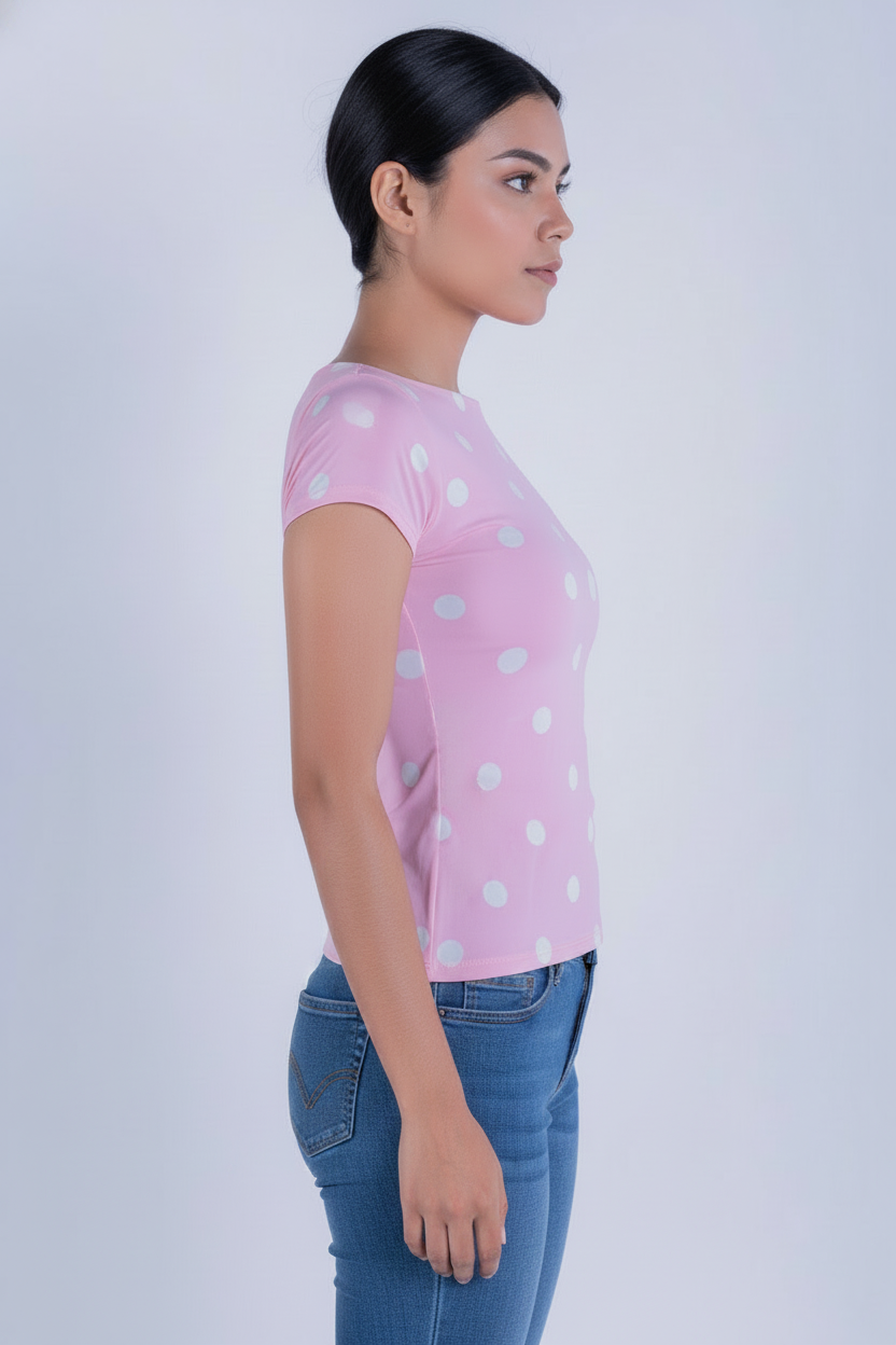 Blusa rosa con estampado de puntos