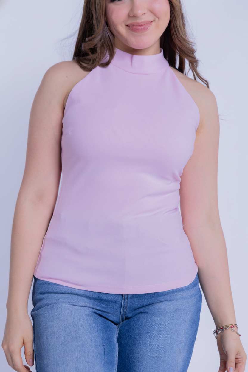 Blusa rosa cuello alto corte fit