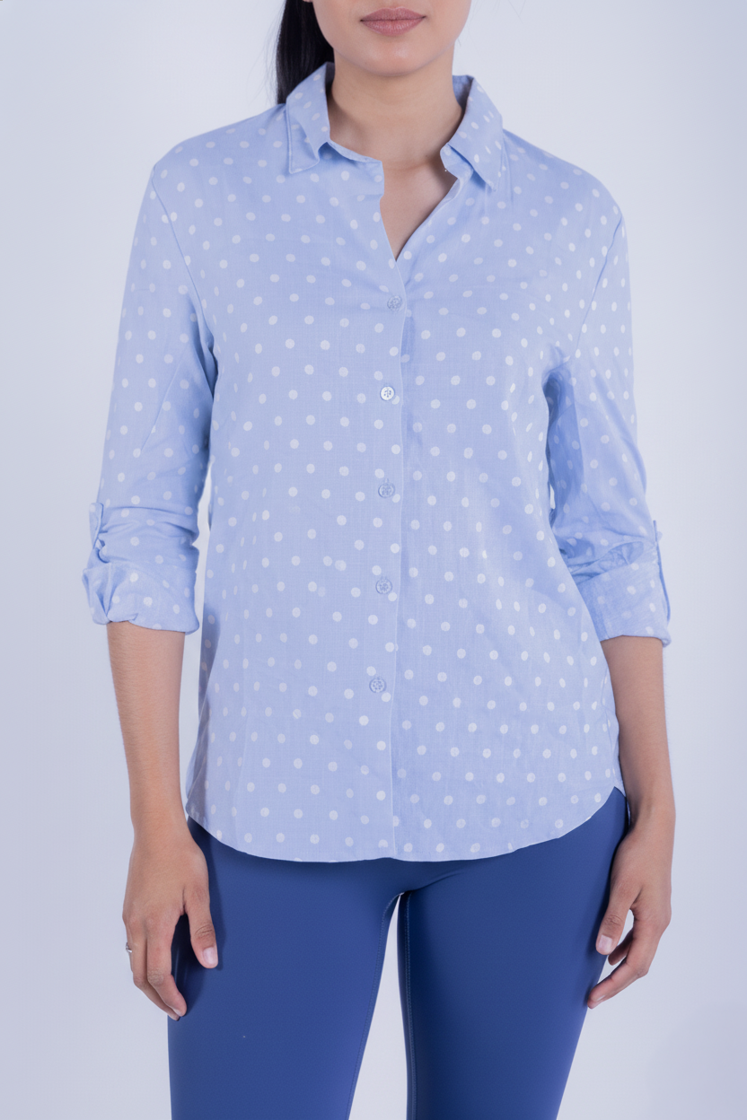 Blusa azul abotonada con puntos