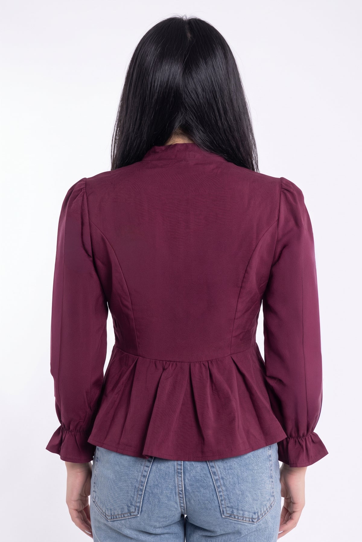 Blusa guinda corte estilo japones acinturada