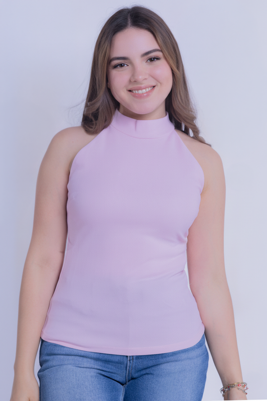 Blusa rosa cuello alto corte fit