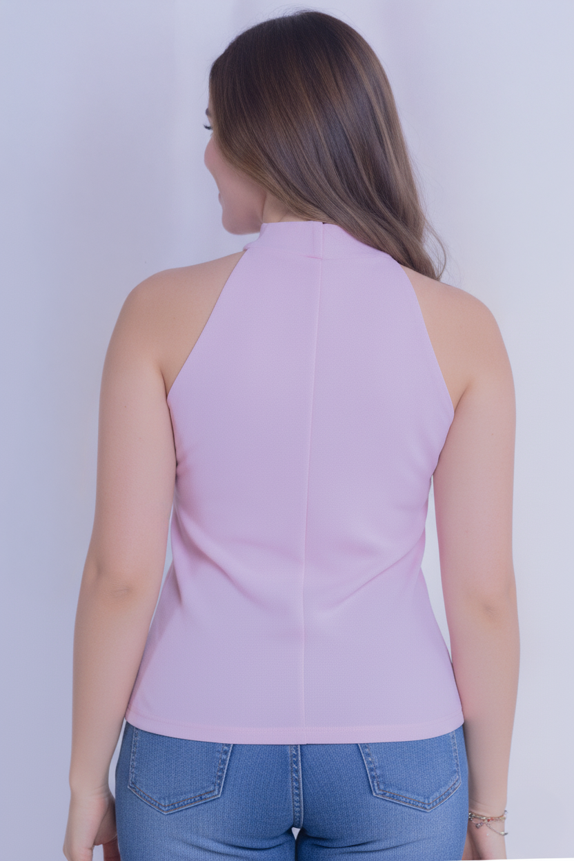 Blusa rosa cuello alto corte fit