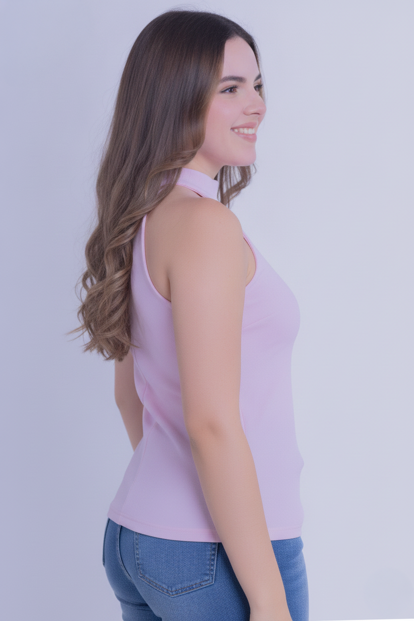 Blusa rosa cuello alto corte fit