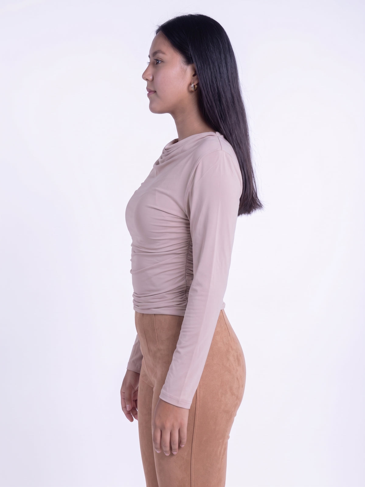 Blusa rosa cuello cardo manga larga