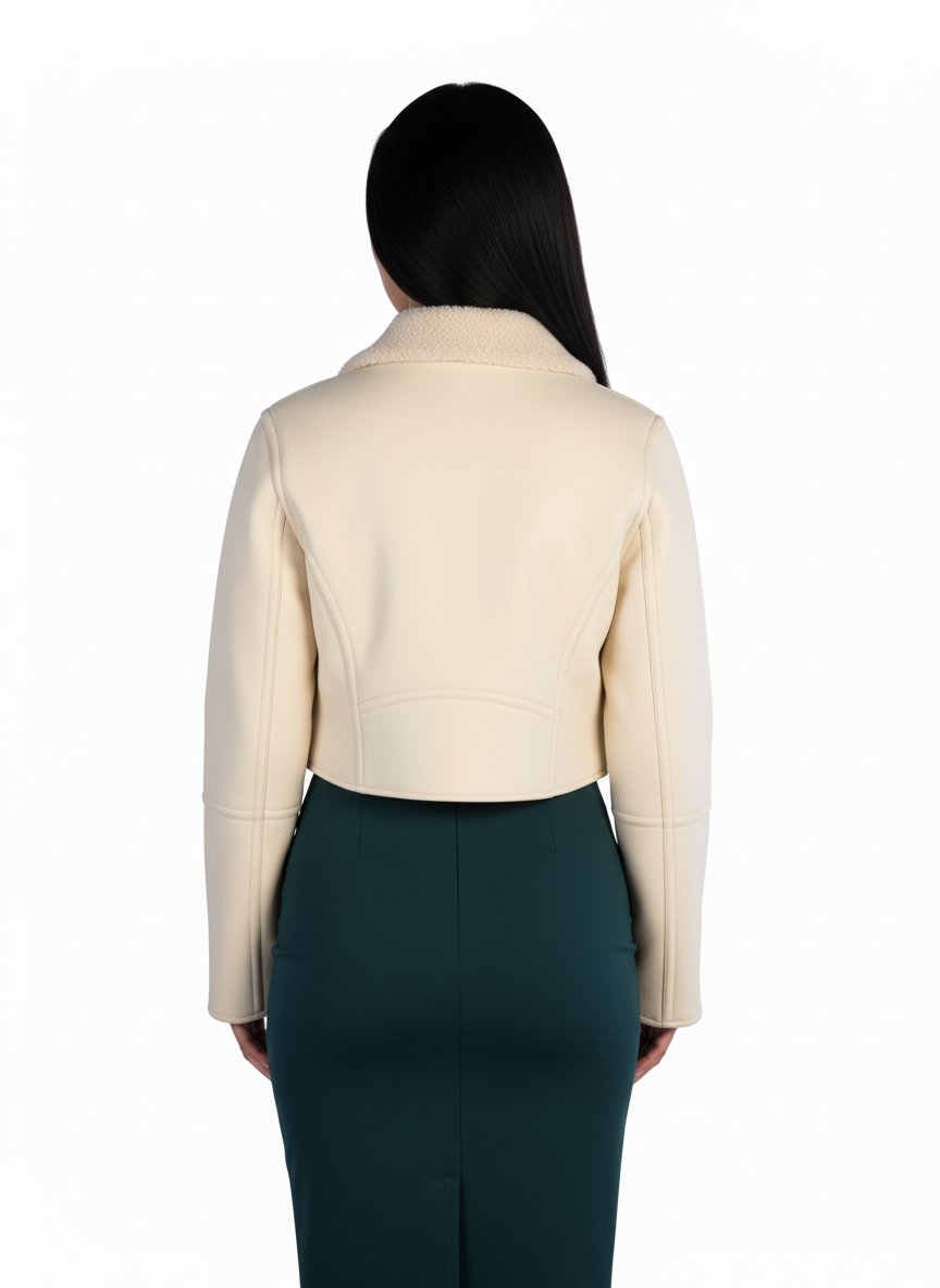 Chamarra beige de vinipiel con cuello e interior de borrega