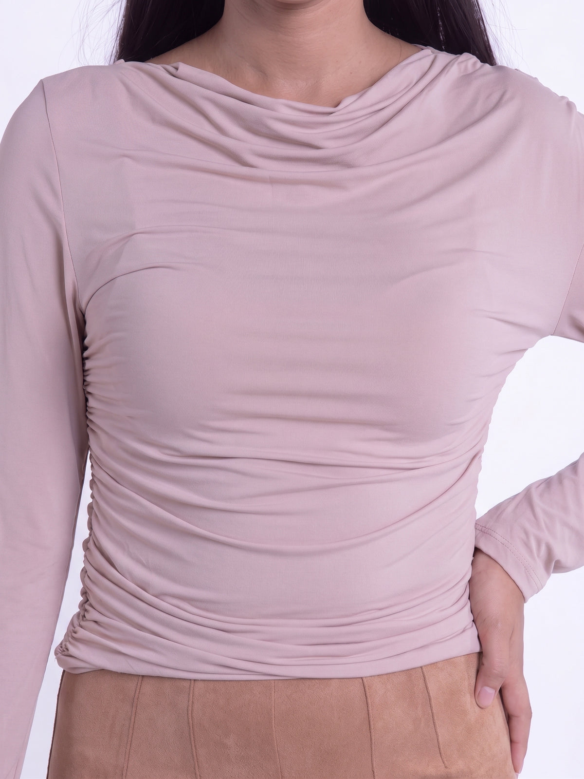Blusa rosa cuello cardo manga larga