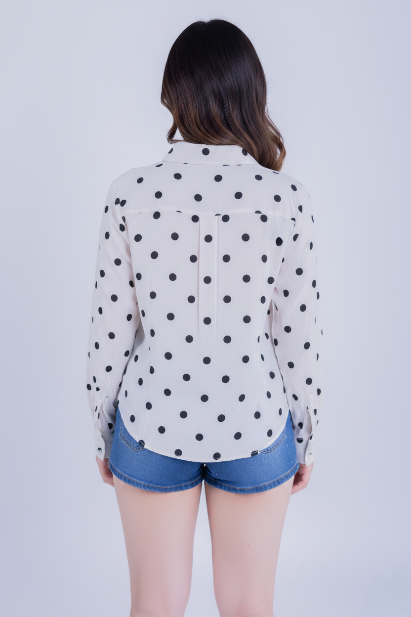 Blusa blanca con puntos abotonada