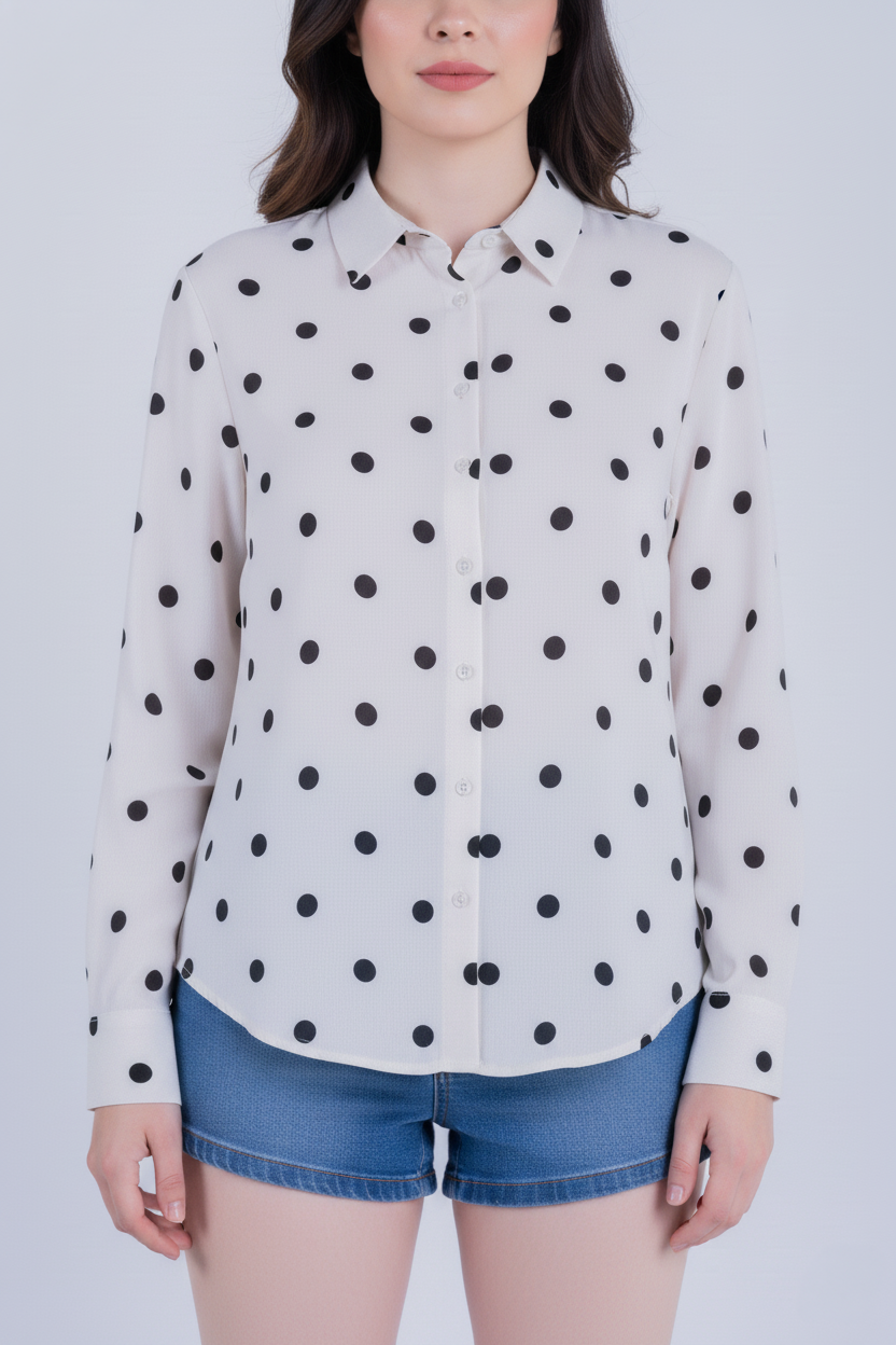 Blusa blanca con puntos abotonada