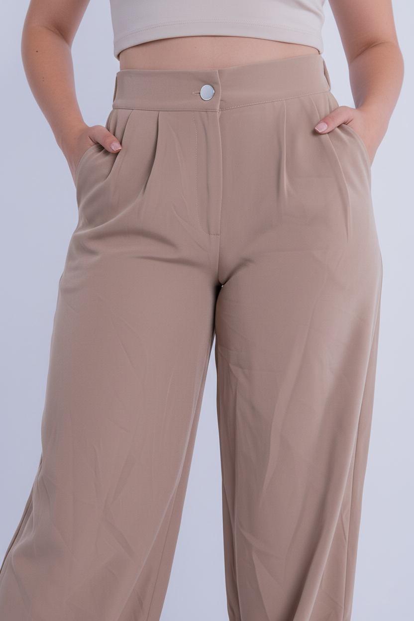 Pantalón beige con pinzas laterales cierre a un boton