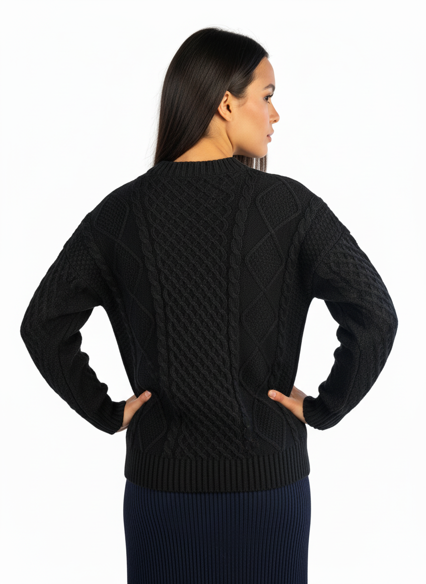 Suéter negro con tejido cuadriculado