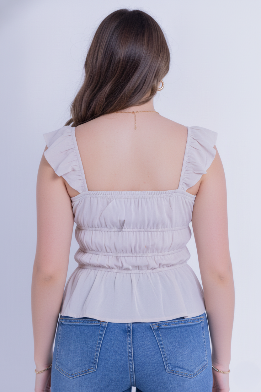 Blusa beige campesina con escote