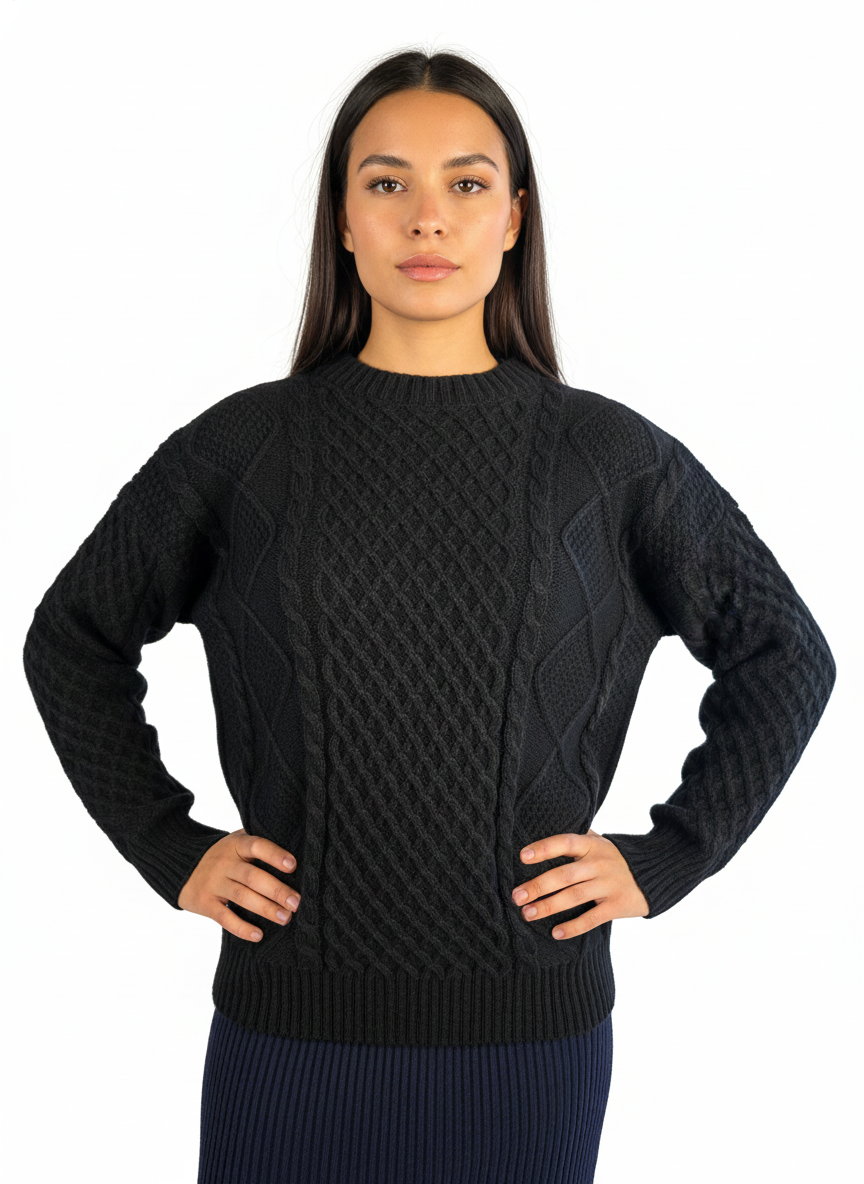 Suéter negro con tejido cuadriculado