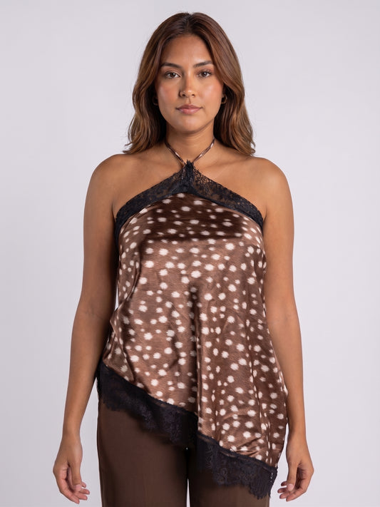 Blusa con cuello estilo halter estampado tipo bambi
