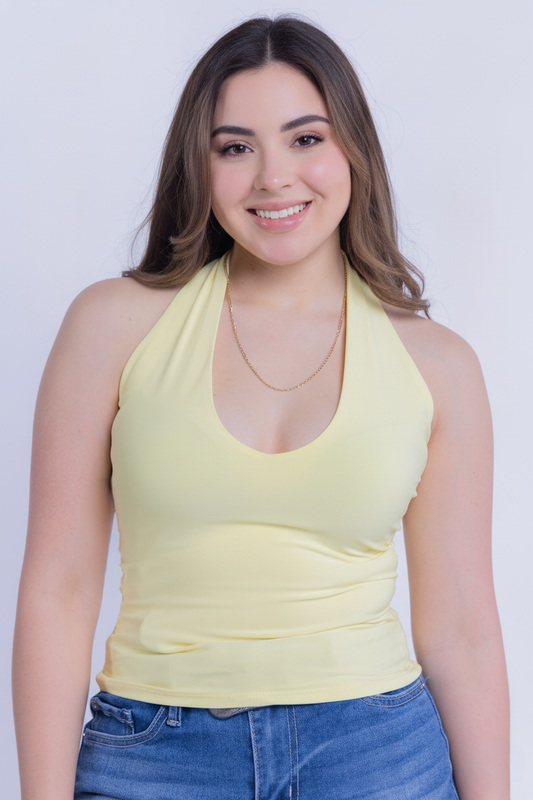 Crop top amarillo estilo halter