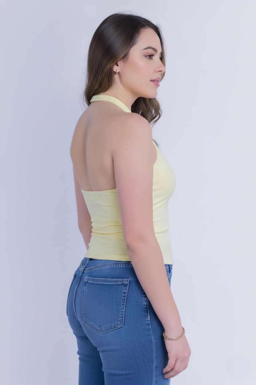 Crop top amarillo estilo halter