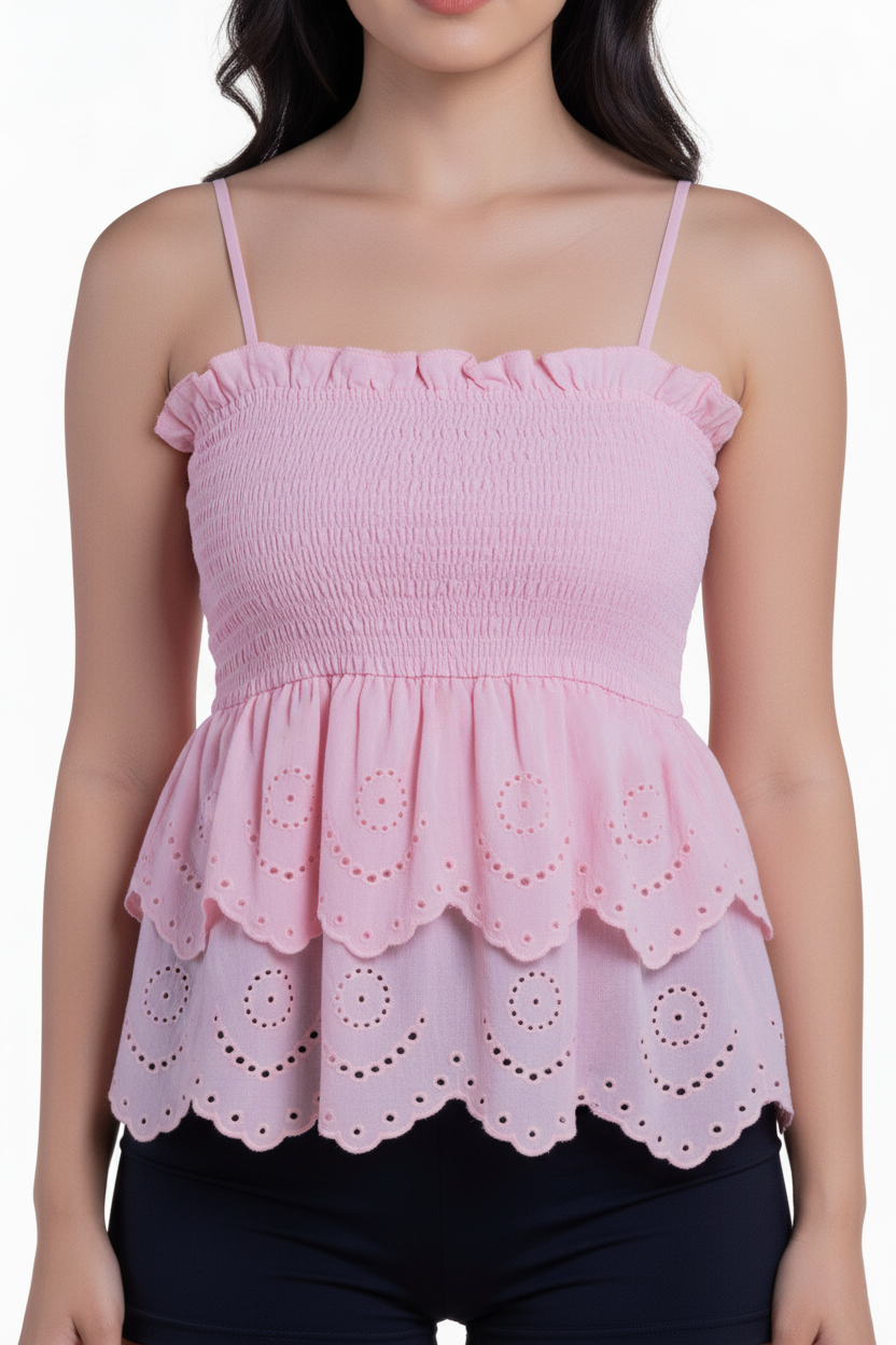 Blusa rosa de tirantes con olanes
