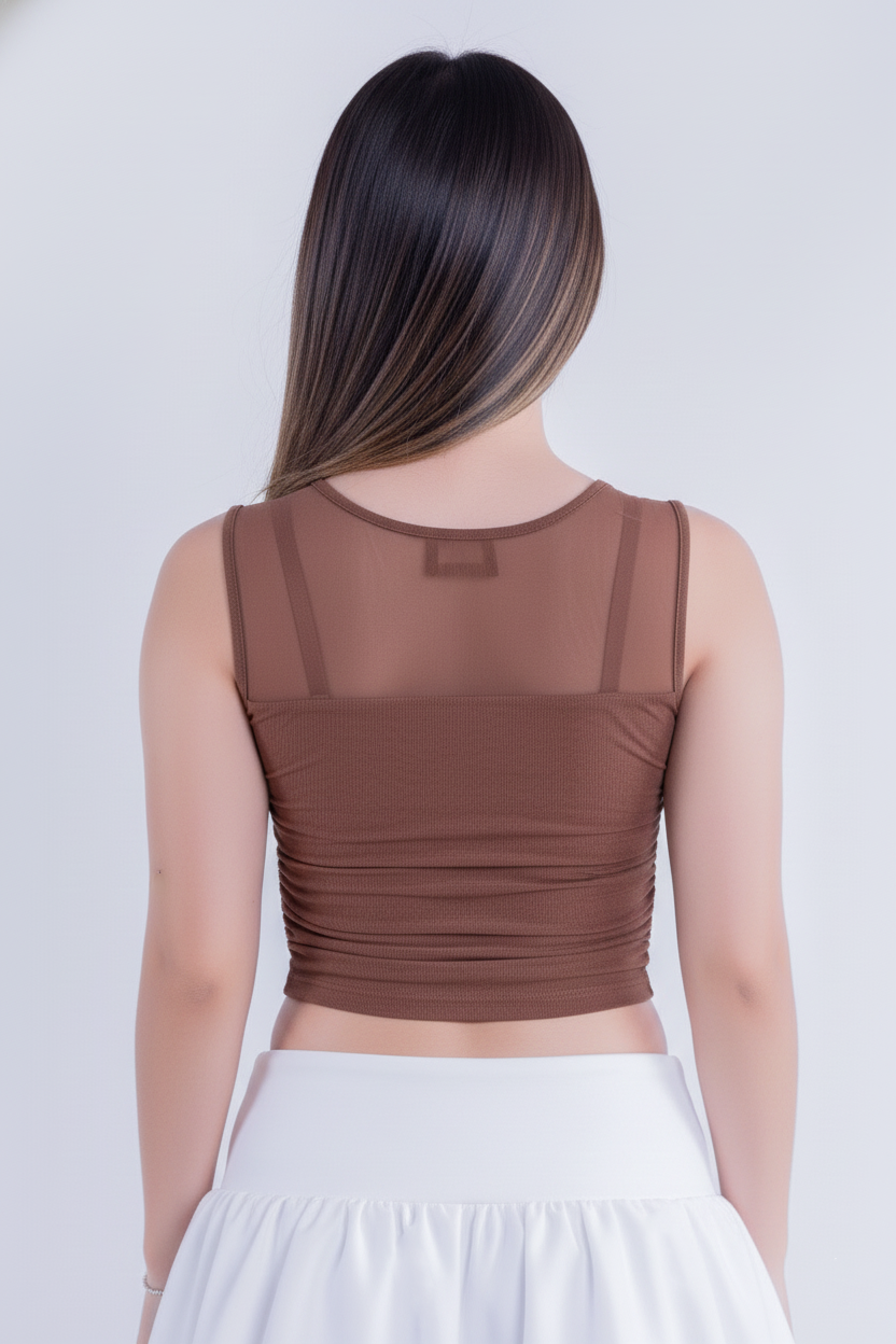 Blusa de tirantes mesh cafe