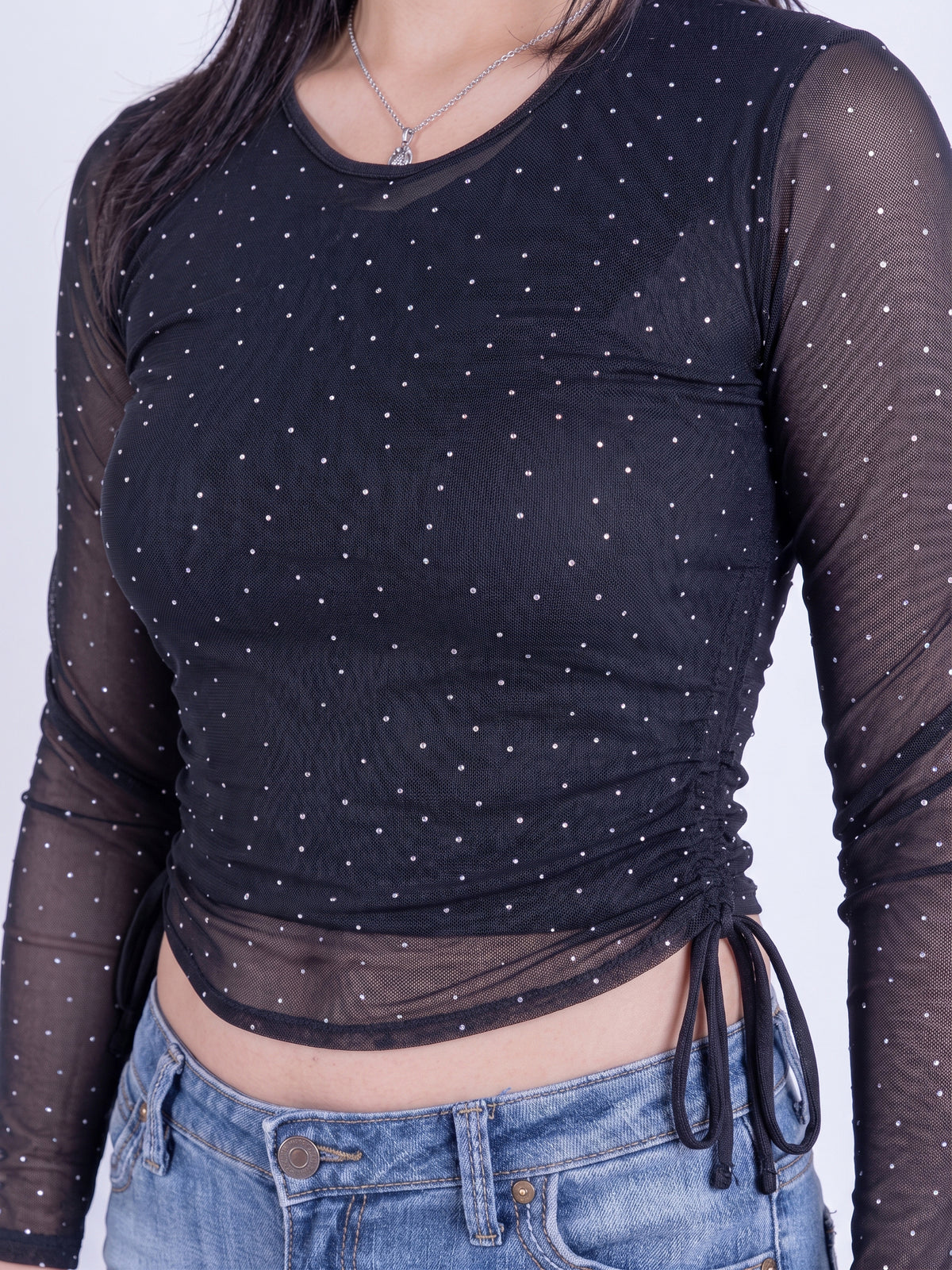 Crop top mesh con amarres laterales