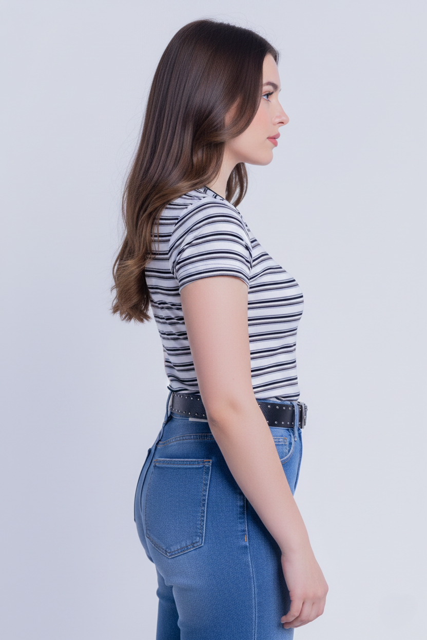Blusa a rayas horizontales blancas negras