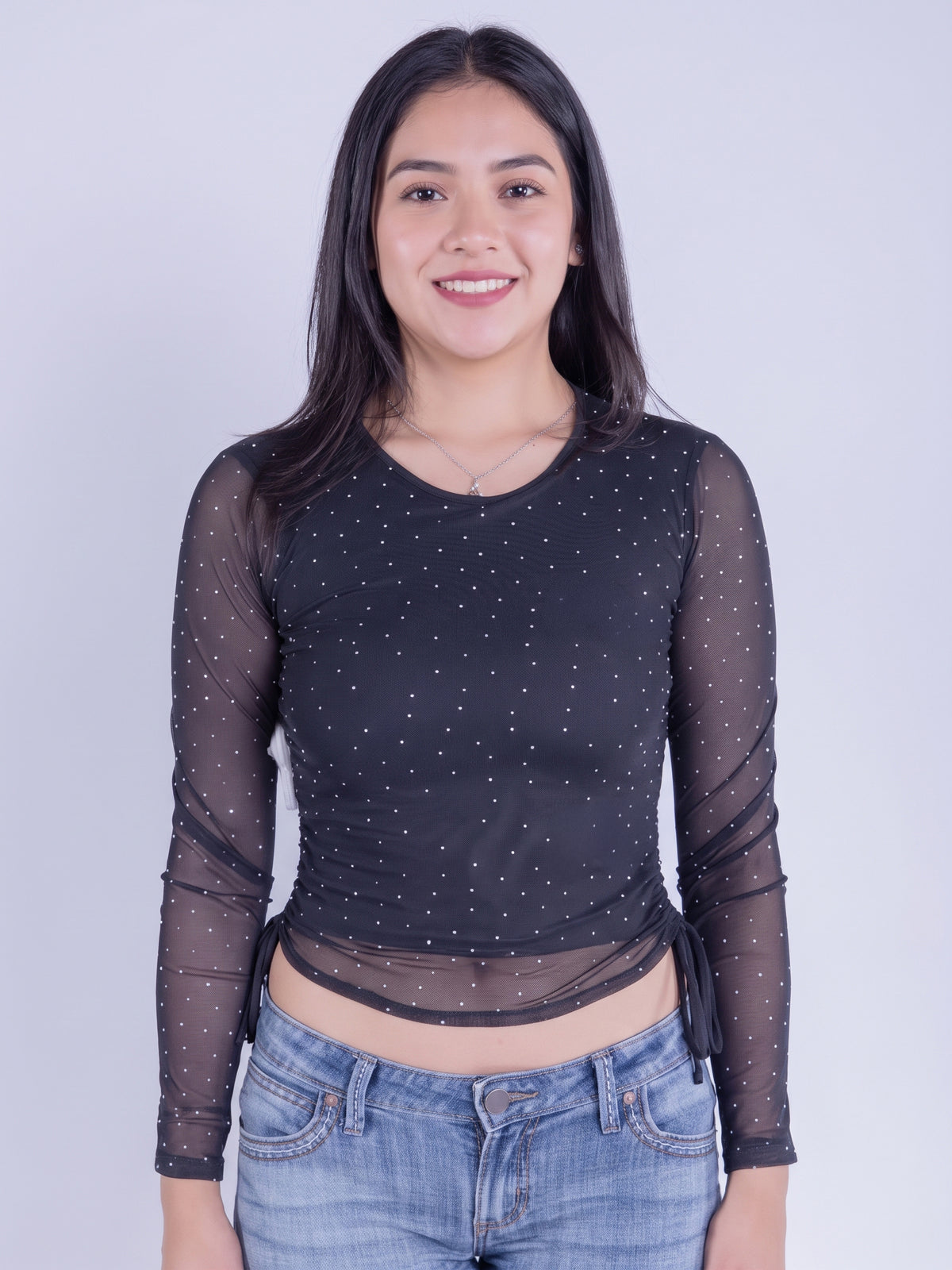Crop top mesh con amarres laterales