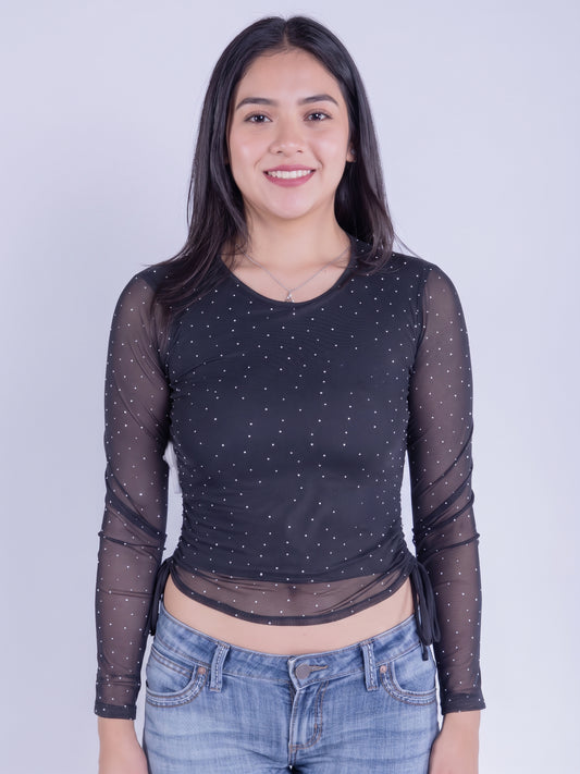 Crop top mesh con amarres laterales